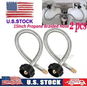 Paquete de 2 mangueras trenzadas de propano de 15" NPT/QCC1 para tanque de propano para autocaravana EE. UU. - Imagen 1 de 12