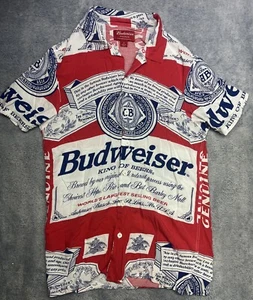PacSun Beer Shirt Budweiser Full Print Mens Button Up LightWeight Rayon Sz Small - Picture 1 of 5