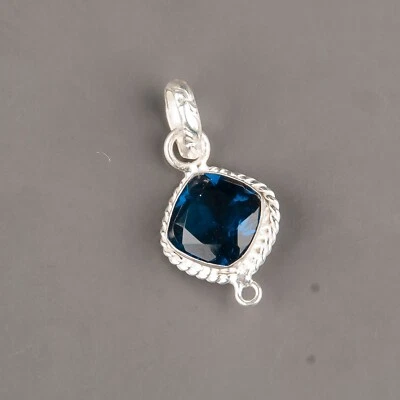 Colgante de plata de ley 925 con piedras preciosas de topacio azul de Londres joyería hecha a mano de moda Foto 1 de 4