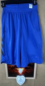 Adidas youth blue basketball shorts L elastic waist drawstring pockets Vietnam - Picture 1 of 7