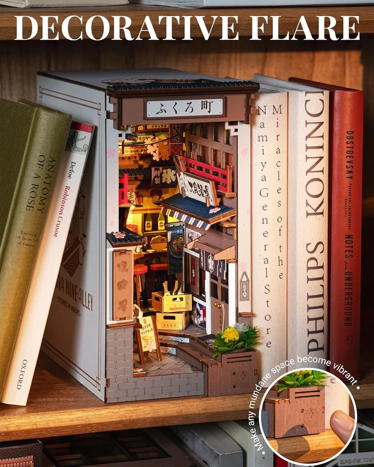 Rolife Sakura Wine Alley Book Nook Kit 3D Wooden Puzzle Bookend Bookshelf Insert - image 1 of 4