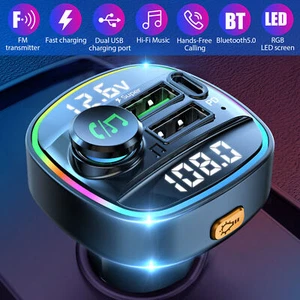 Bluetooth5.0 Car Wireless FM Transmitter Adapter 2*USB PD Charger AUX Hand-Free - Picture 1 of 10