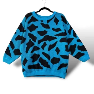 Maglione donna vintage Partners II by Mervyns taglia 18 blu stampa animalier pullover anni 90 - Foto 1 di 7