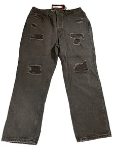 No Boundaries NOBO High Rise Straight Button Fly Black Distressed Jeans Women 15 - Picture 1 of 15