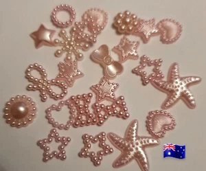 50PCS Of Pink ABS Resin Half Round Flower, Bow Alien Pearls For Art Flatback #23 - Picture 1 of 1
