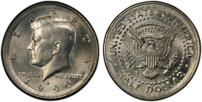 1990 KENNEDY HALF DOLLAR * DOUBLE STRUCK / 2ND STRIKE BROADSTRUCK  PCGS GRADED * - Image 1 of 2