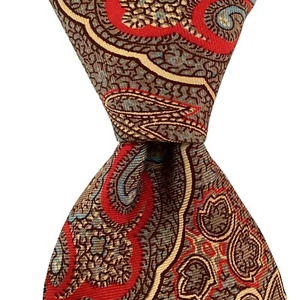 LIBERTY OF LONDON Men's Vintage Silk Necktie Designer Geometric Brown/Red EUC - Picture 1 of 3