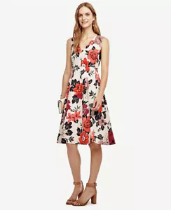 Abito svasato floreale Ann Taylor Sundrenched misto cotone multicolore taglia 12P, nuovo con etichette - Foto 1 di 10