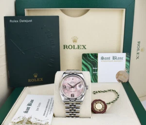 ROLEX 18kt White Gold & SS Datejust Pink Floral Jubilee Band 116234 SANT BLANC - Picture 1 of 7