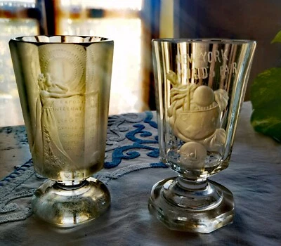 Coppia calici-grog,cristallo di Boemia,expo internazionali,New York e Liège,h 14 - Immagine 1 di 4