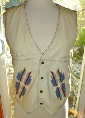 CHALECO TIRADOR OCCIDENTAL VINTAGE M=S, Wm=M, pecho/busto=38" denim y cuero sintético, ex Foto 1 de 4