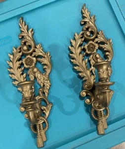 Vintage Pair Burwood Candle Sconces Hollywood Regency “Gold”Ornate Wall Decor - Picture 1 of 4