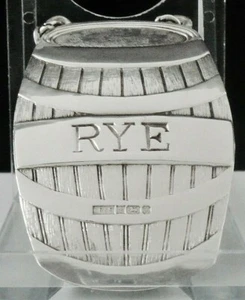 Novelty Sterling Silver RYE Barrel Decanter Label, C Robathan & Son 1997 - Picture 1 of 5