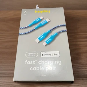 6' Braided Apple Cable 2pk Heyday Ocean Teal Lightening-USB C Mfi-Certified New - Picture 1 of 4