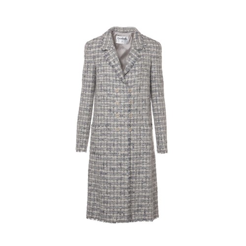 Chanel Coco Button 05A cappotto lana e nylon 38 donna grigio x bianco P26899V17036