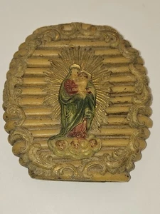 Antik 1800er Deutschland Wachs Jungfrau Maria Baby G6fsweinstein Kloster Ikone 3,25" - Bild 1 von 11