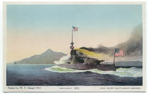 U.S.S. Oregon U.S. Battleship Painted By W.F. Halsall 1913 Postcard - Picture 1 of 2
