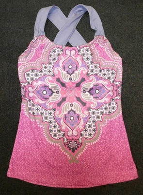 prAna women's pink/purple/green/blue floral print stretch sports bra top Sz XS - Image 1 of 3