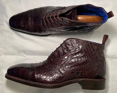 ¡NUEVO! Mezlan Serra Botines Personalizados Genuinos Cocodrilo Con Cordones Hombres 11.5M ($1200) Foto 1 de 4