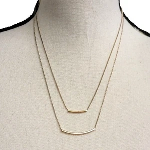 Gold Tone Bar Necklace Double Strand Classic Old Money Fashion Jewelry Gift Mom - Picture 1 of 6