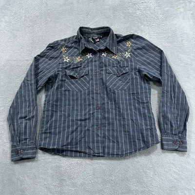 Camisa manga larga con botones Rampage para mujer M azul floral Western Cottagecore Foto 1 de 4