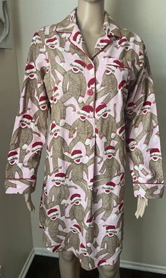 Nick & Nora Women's Flannel Nightshirt Sleep Shirt Sleepwear Christmas Monkey S - Image 1 of 4