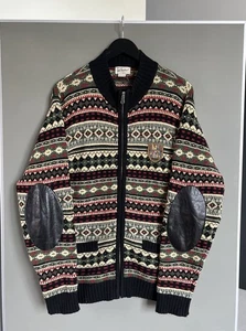 Maglione Luis Trenker Multicolore Ornamentale Zip Lana Tg L - Foto 1 di 14