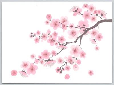 Blank Greeting Card Pink Cherry Blossoms Japanese Sakura Flower Art - Image 1 of 2