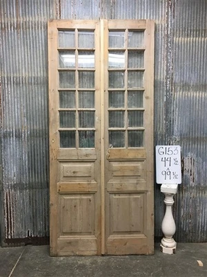 Antique French Double Doors (44.5x99.5) 12 Glass Pane Doors, European Doors G153 - Image 1 of 4