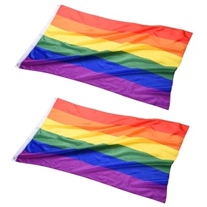 Bandiera arcobaleno 5x3 piedi Gay Pride lesbica LGBT striscione poliestere con occhielli confezione da 2 - Foto 1 di 7