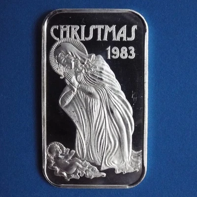 1983 Christmas "Madonna & Child" One Troy Ounce Silver Art Bar - Image 1 of 4