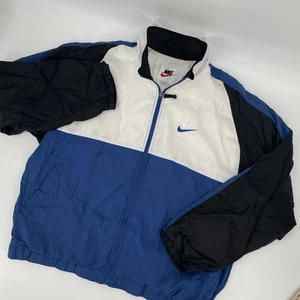 Vintage 90s Nike Men’s Size L Blue White Big Swoosh Logo Windbreaker Jacket - Picture 1 of 13