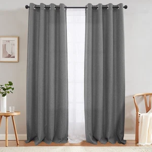 Linen Textured 70% Blackout Curtains 96 Inches Long Grey Blackout Curtains fo... - Picture 1 of 9