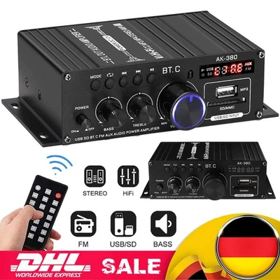 400W Mini HiFi Bluetooth Auto Audio Verstärker Stereo mit Netzteil Fernbedienung - Bild 1 von 4