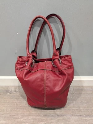 Bolso de Mano Tignanello Cuero Rojo Oscuro Grande Amplio Tres Compartimentos Cartera Foto 1 de 4