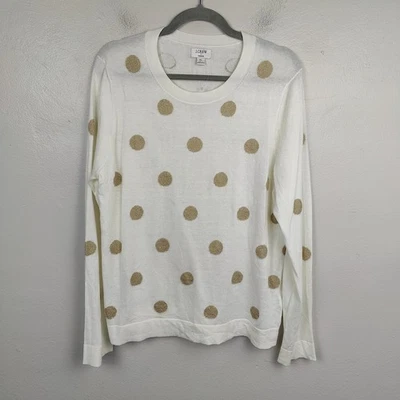 Suéter J Crew Teddie para Mujer XL Blanco Dorado Tejido Mezcla de Algodón Pullover Preppy Foto 1 de 4
