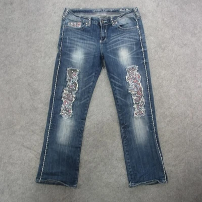 Cowgirl Tuff Co Jeans Womens 32x31 Blue Rock It Bootcut Patchwork Distressed - Image 1 of 4