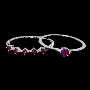 GENUINE AAA PINK RED RUBY ROUND STERLING 925 SILVER RING SIZE 6.75 - Picture 1 of 6