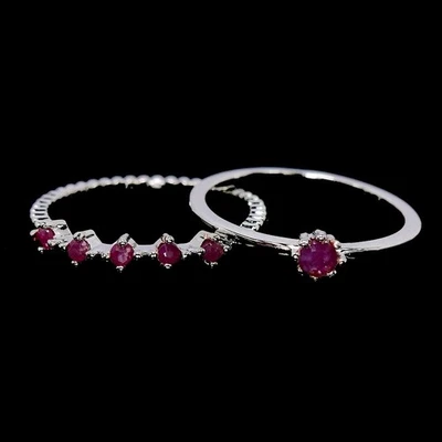 GENUINE AAA PINK RED RUBY ROUND STERLING 925 SILVER RING SIZE 6.75 - Image 1 of 4