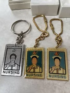 Vintage US Nursing Nurses Stamp 1961 Keychain Pewter New Lot Of 3 - Picture 1 of 8