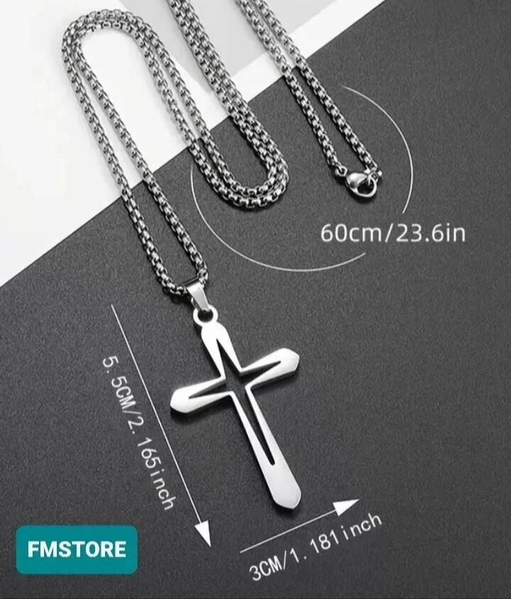 Collana con ciondolo croce in acciaio inox da uomo catenina rosario girocollo . - Immagine 1 di 4