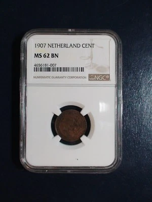 1907 Netherlands Cent NGC MS62 BN UNCIRCULATED 1C Coin PRICED TO SELL NOW!  - Image 1 of 4