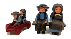 Vintage Cast Iron Wilton Amish Family Lot Of 4 Bench, Wagon, 6 Pieces - Picture 1 of 12