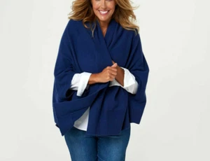 Isaac Mizrahi Live! - 2-Ply Cashmere Open Front Ruana - Navy Blue - M / L - Picture 1 of 3