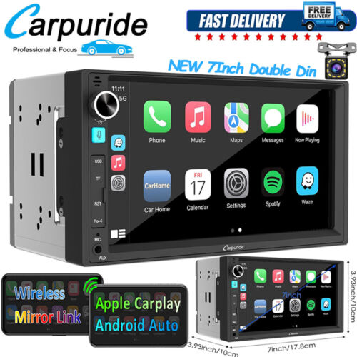 CARPURIDE NEW 7 Inch Double Din Car Stereo Wireless Apple Carplay Android Auto 