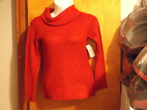 NEW LADY'S WHITE STAG RED COLORED COWL NECK SWEATER w/ METALLIC HIGHLIGHTS - Picture 1 of 3