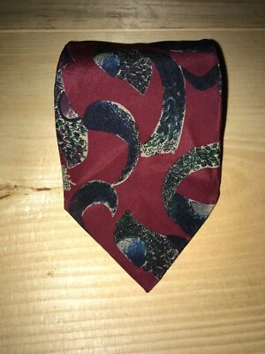 Unea Mode Men's Necktie-Tie-Fashion Accessory-Red-Geometric-100% Silk-Handmade - Image 1 of 4