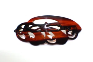 Vintage Faux Tortoise Shell clip barrette with stylized cut out design - Picture 1 of 5