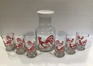 Set Of 6 Vintage Libby’s Rooster Juice Glasses with Pitcher MCM - Picture 1 of 10