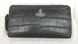 VIVIENNE WESTWOOD Long Wallet Black Orb Embossed 7.4×3.9 inch Used From Japan - Picture 1 of 9